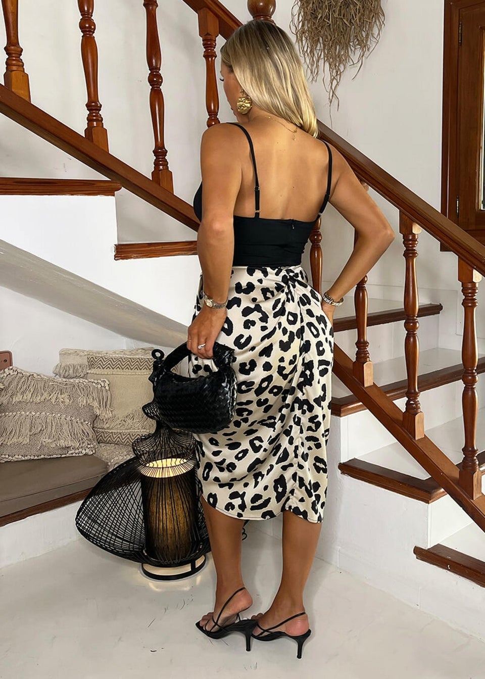 AX Paris Multi Black & Cream Leopard Print 2 In 1 Strappy Cowl Neck Gathered Midi Dress