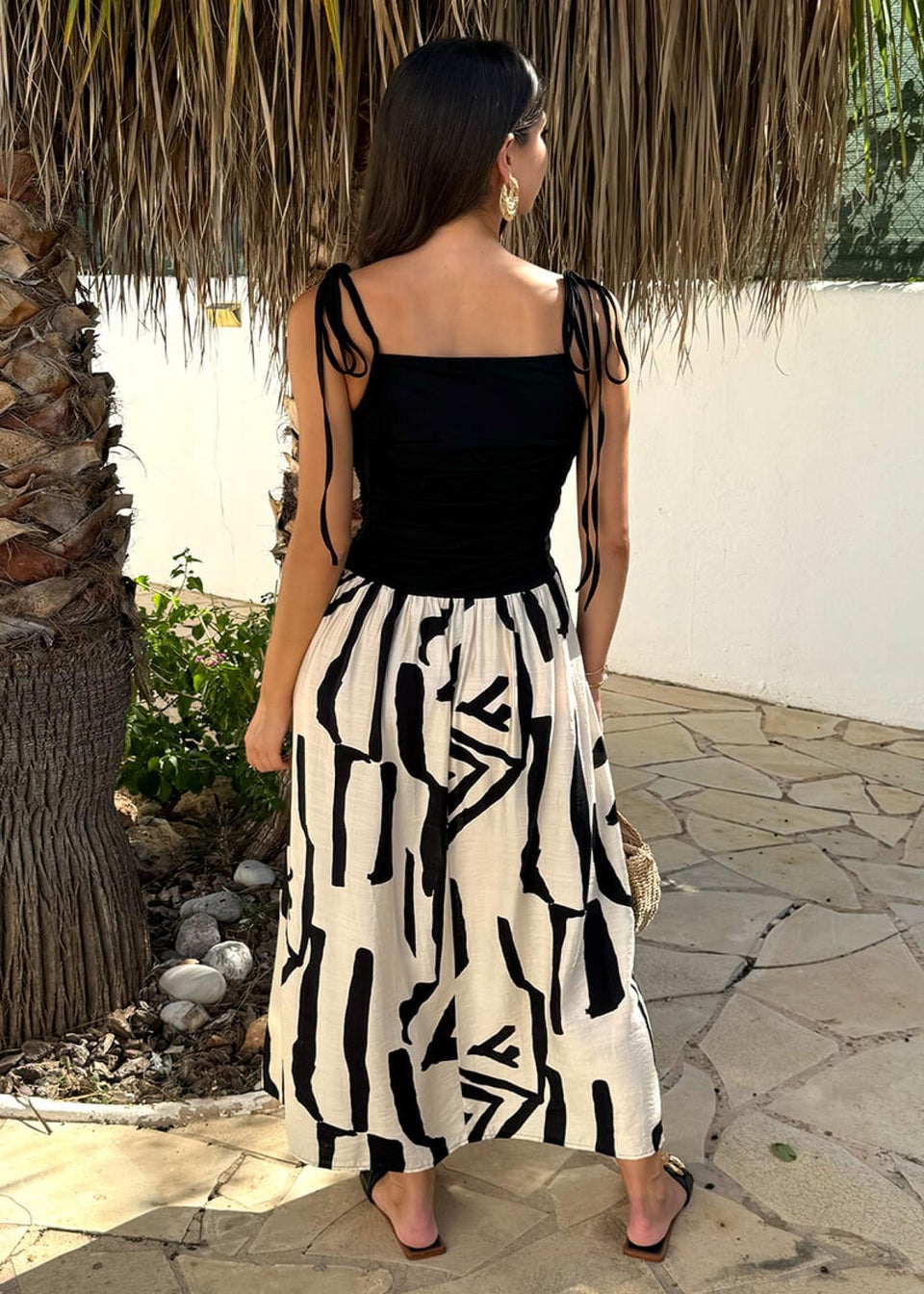 AX Paris Mutli Abstract Print 2 in 1 Ruched Side Tie Straps Midi Dress