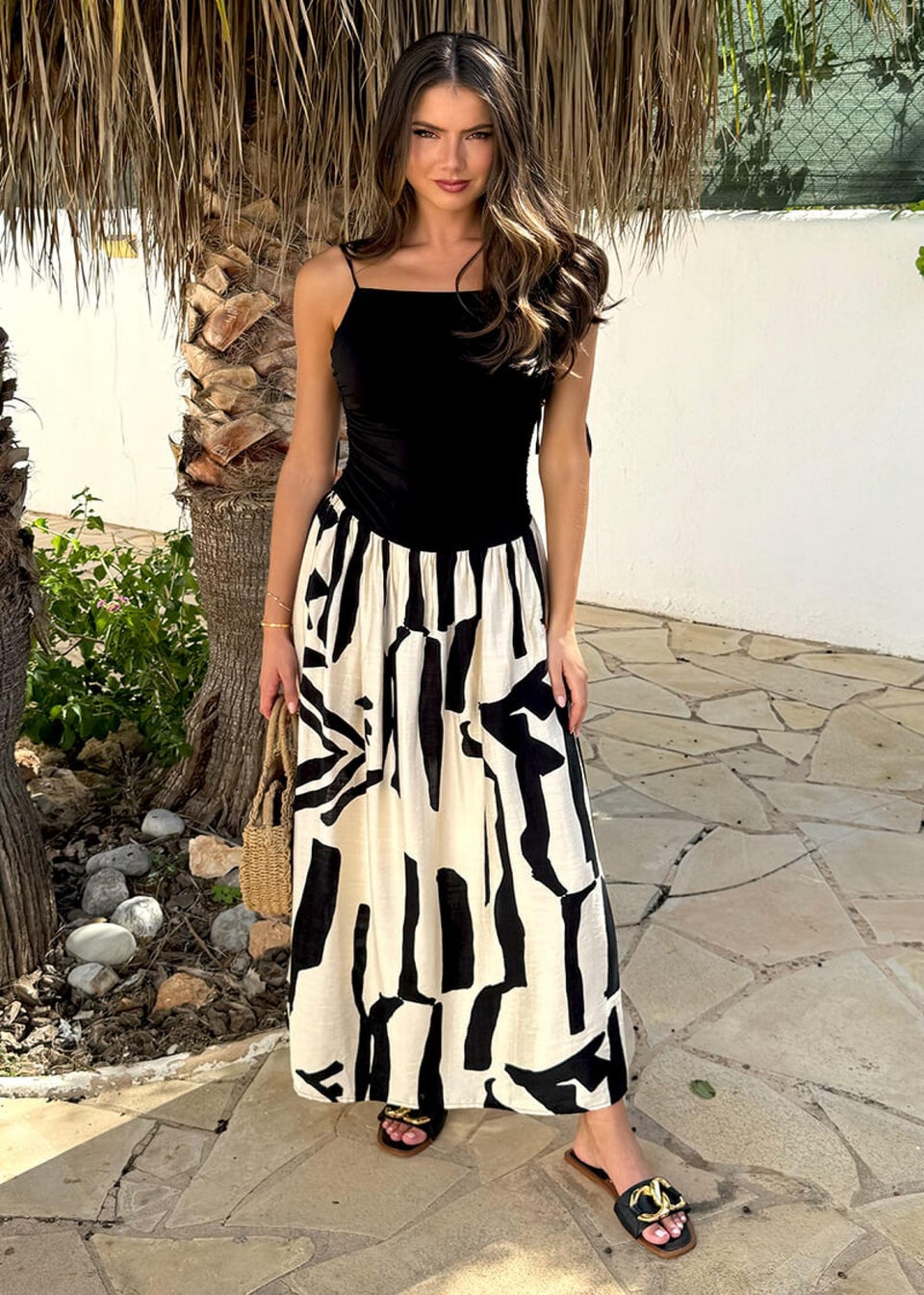 AX Paris Mutli Abstract Print 2 in 1 Ruched Side Tie Straps Midi Dress