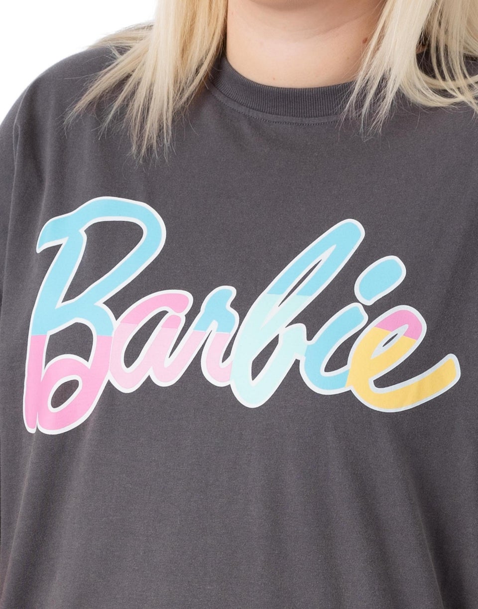 Barbie Grey Pastel Print Logo Skater Short Sleeve T-Shirt Dress