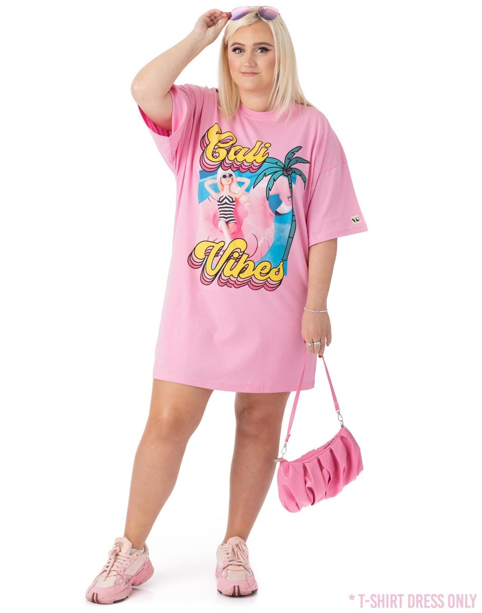 Barbie Pink "Cali Vibes" Skater Short Sleeve T-Shirt Dress