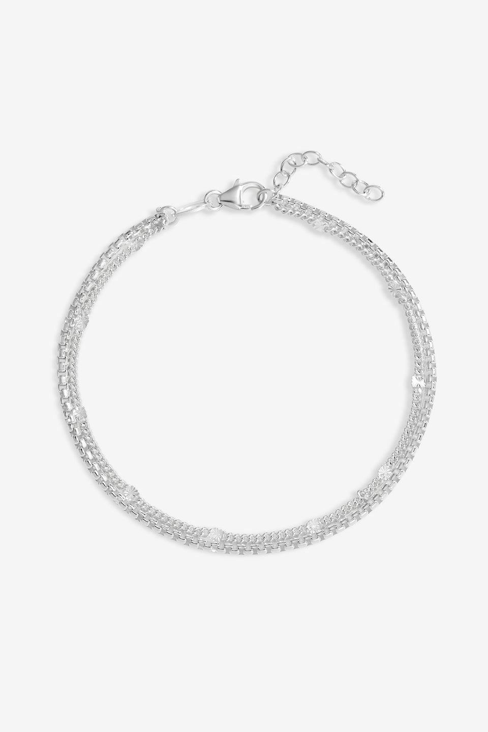 Simply Silver Sterling Silver 925 Station Diamond Cut Double Row Bracelet