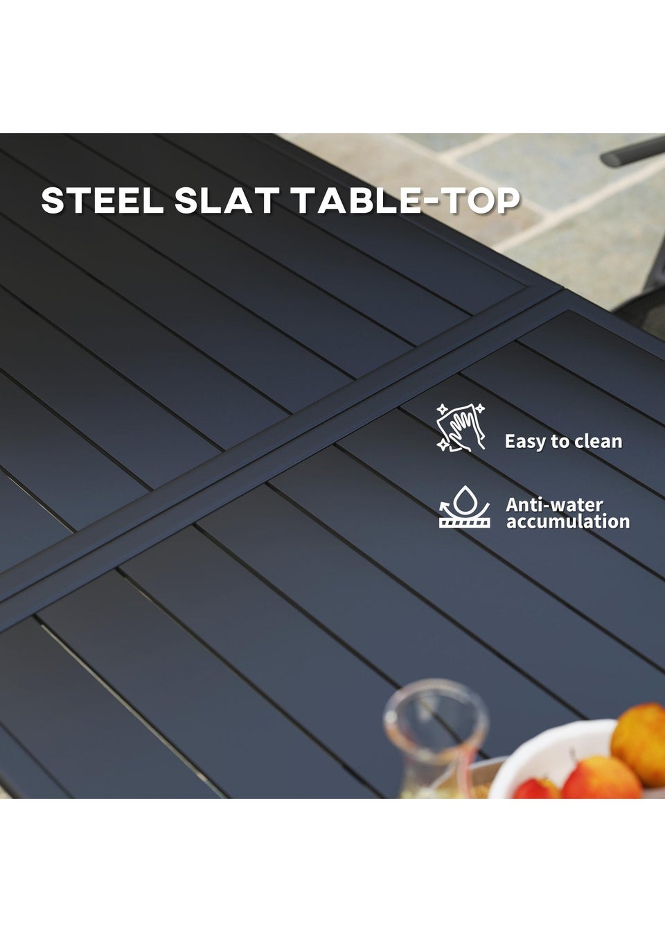 Outsunny Garden Table for 4 to 6 Person with Slat Top Steel Frame