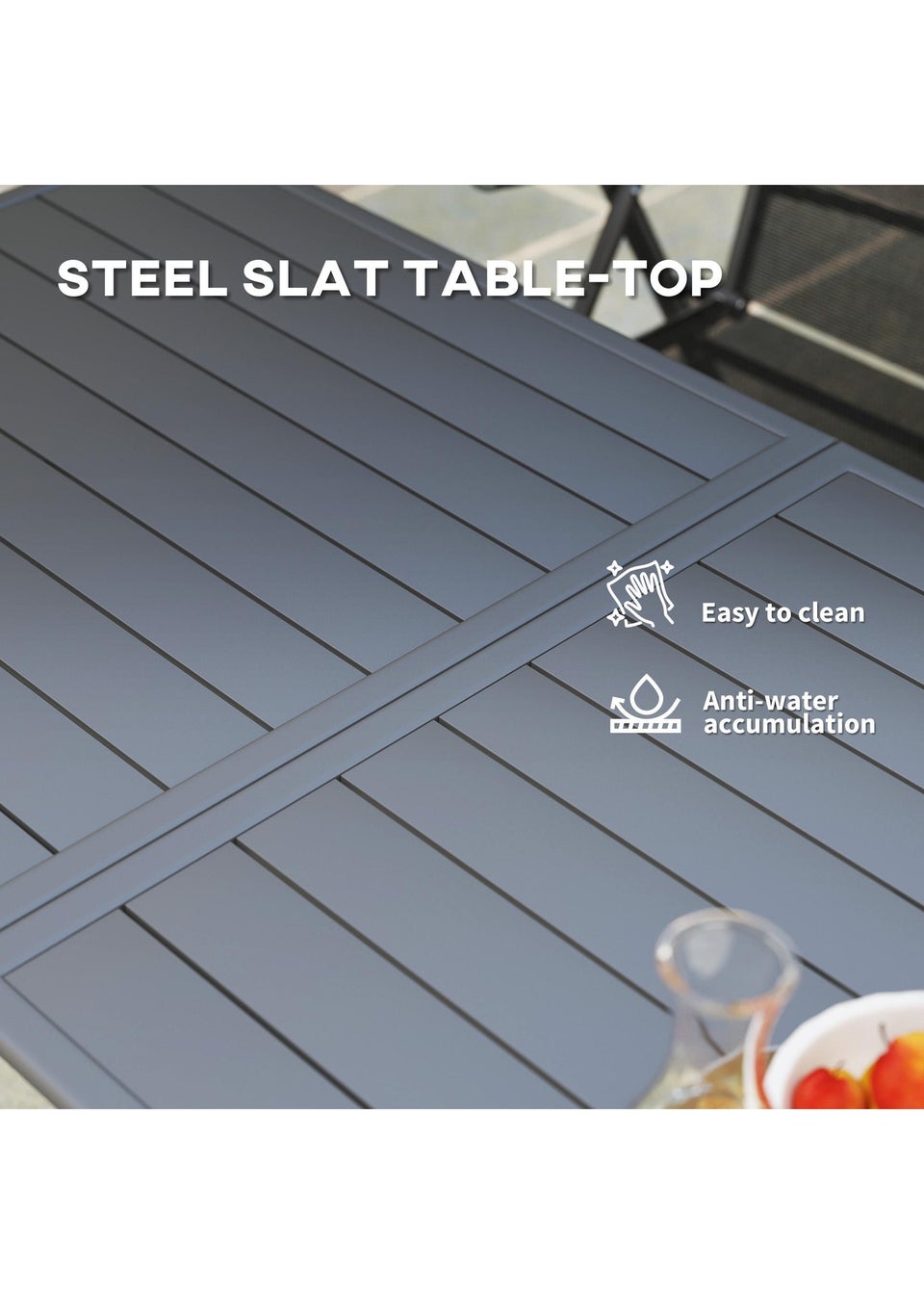 Outsunny Garden Table for 4 to 6 Person with Slat Top Steel Frame