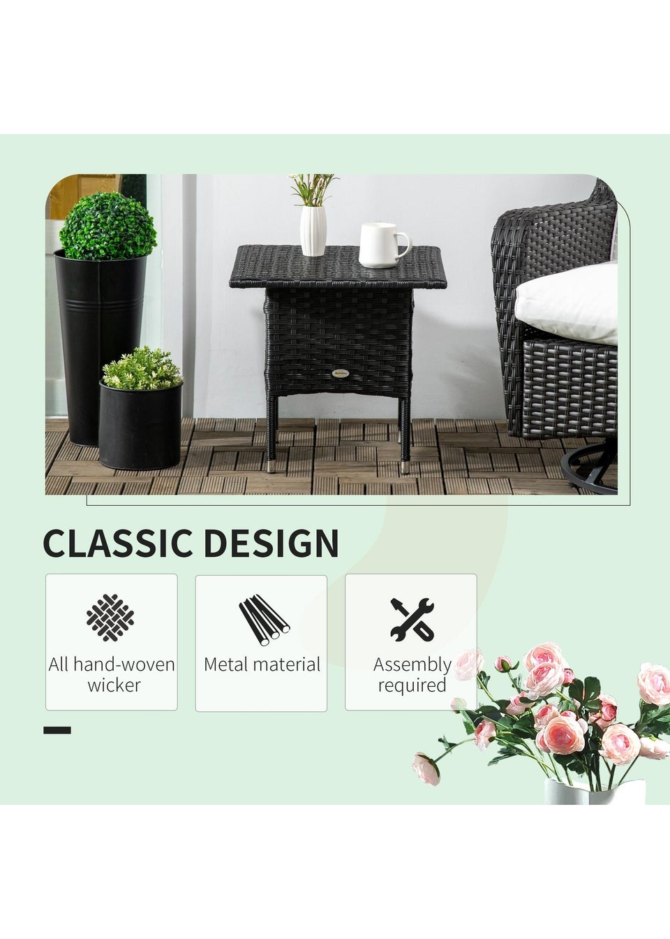 Outsunny PE Rattan Outdoor Coffee Table Easy Match Rattan Side Table