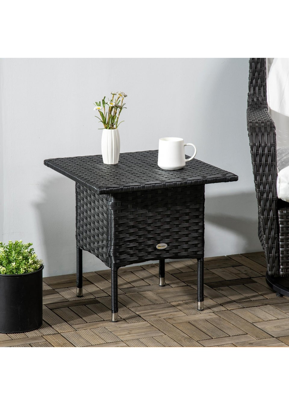 Outsunny PE Rattan Outdoor Coffee Table Easy Match Rattan Side Table