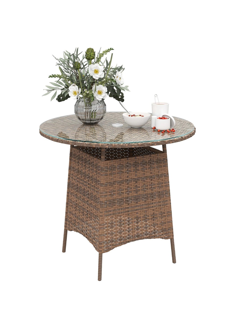 Outsunny Patio Furniture Rattan Garden Table with Umbrella Hole