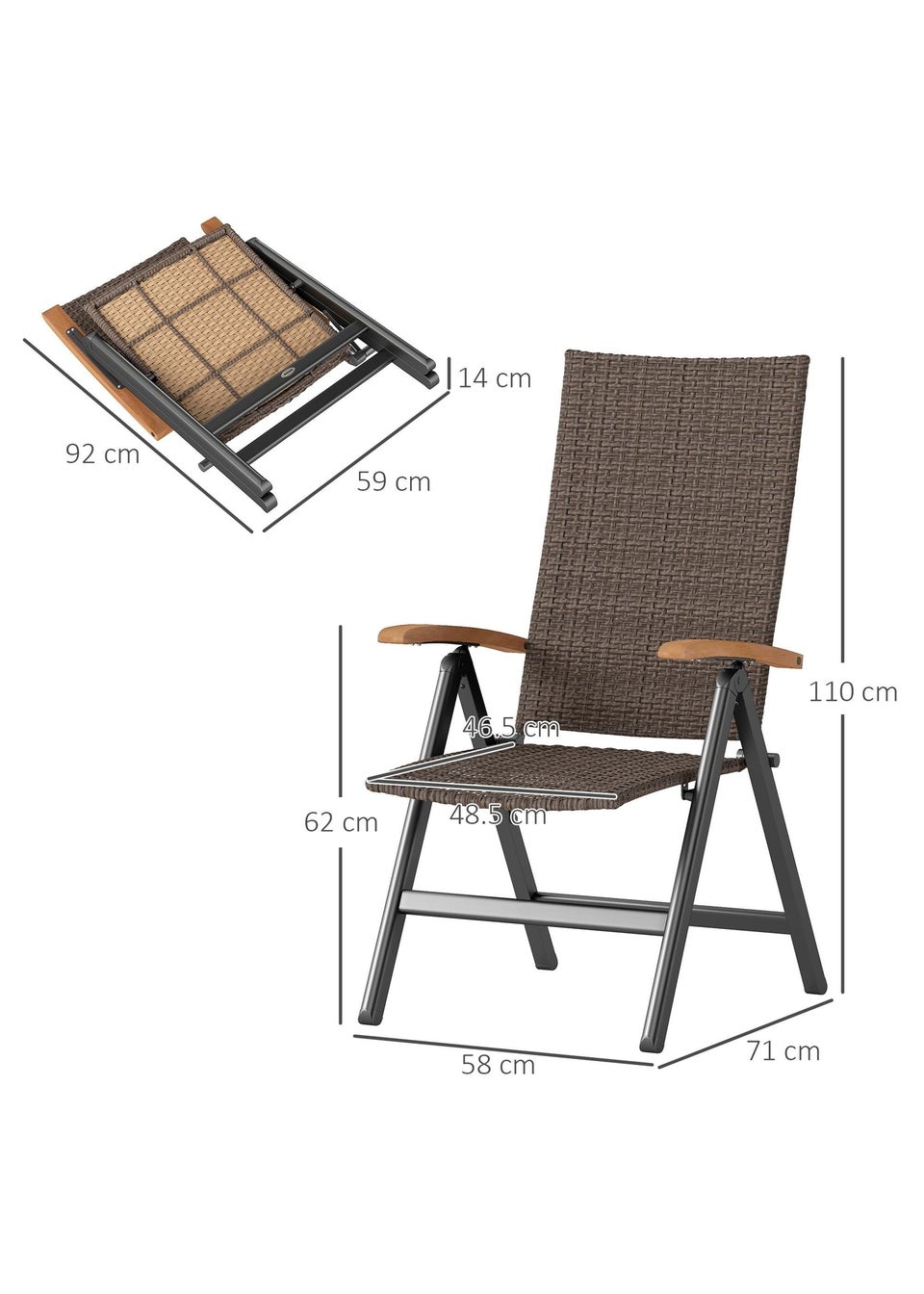 Outsunny Outdoor Folding Rattan Chair Dining Chair