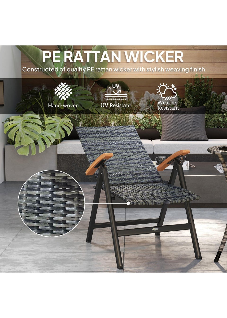 Outsunny Outdoor Folding Rattan Chair Dining Chair