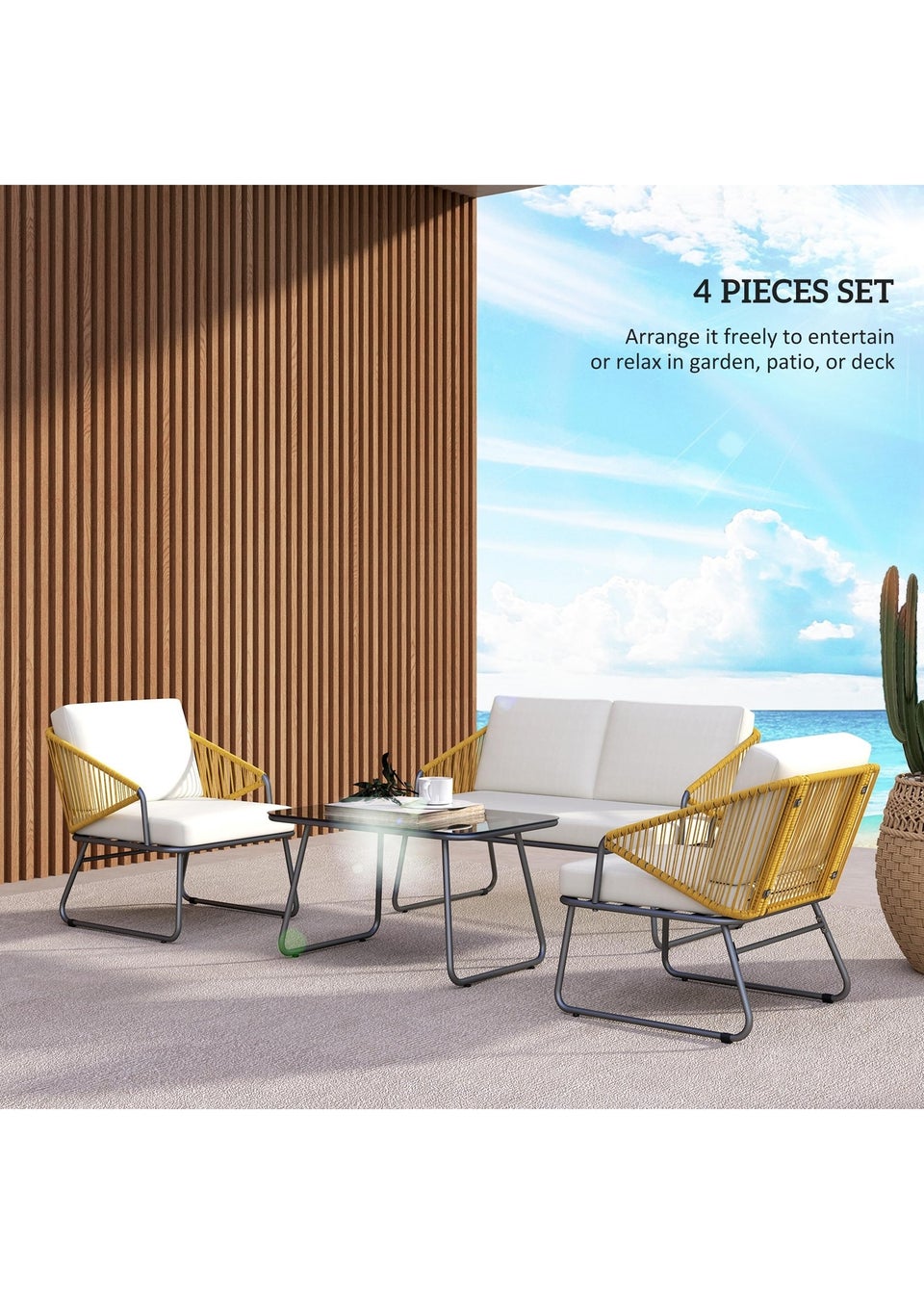 Outsunny 4 Piece Rattan Garden Furniture Set with Cushions