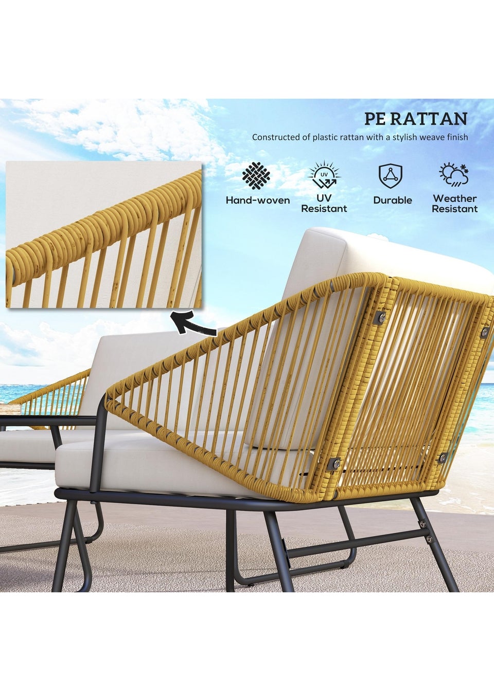 Outsunny 4 Piece Rattan Garden Furniture Set with Cushions