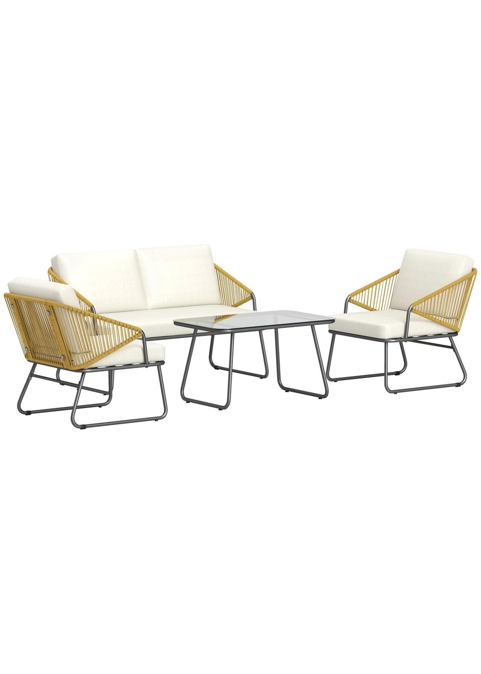 Outsunny 4 Piece Rattan Garden Furniture Set with Cushions