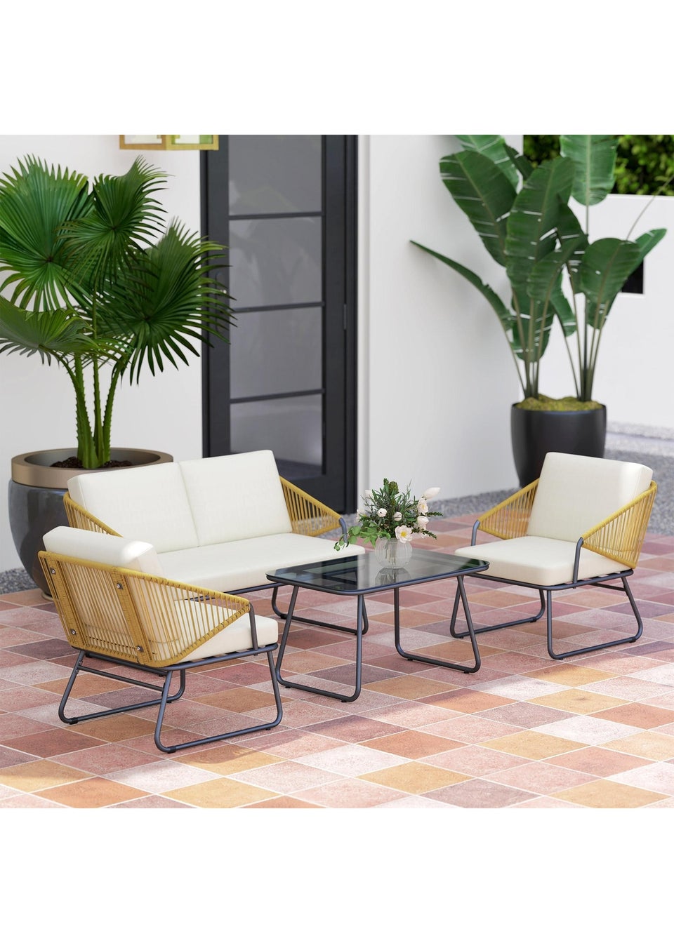 Outsunny 4 Piece Rattan Garden Furniture Set with Cushions