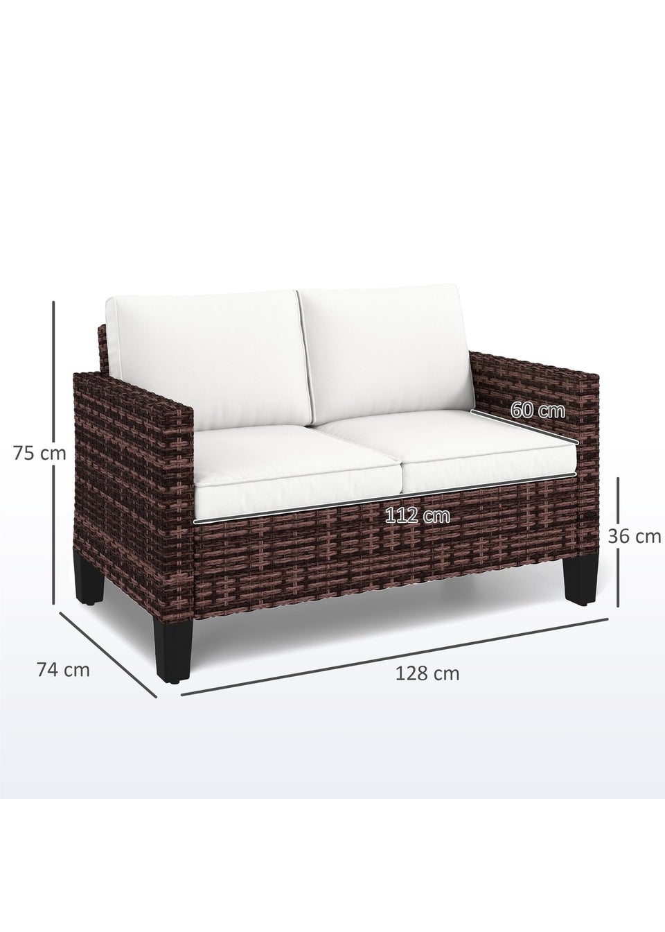 Outsunny Rattan Sofa with Cushions 2 Seater Garden Furniture