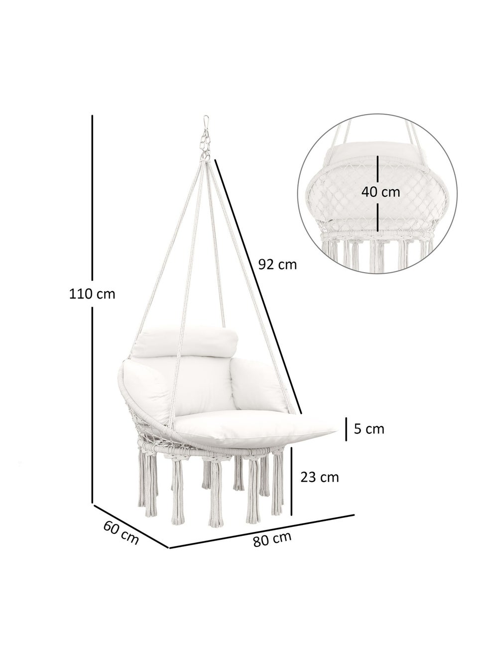 Outsunny Hammock Chair Boho Hanging Swing Chair with Cushion