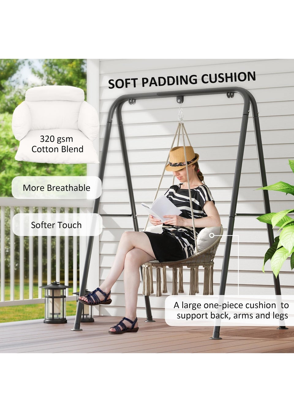 Outsunny Hammock Chair Boho Hanging Swing Chair with Cushion
