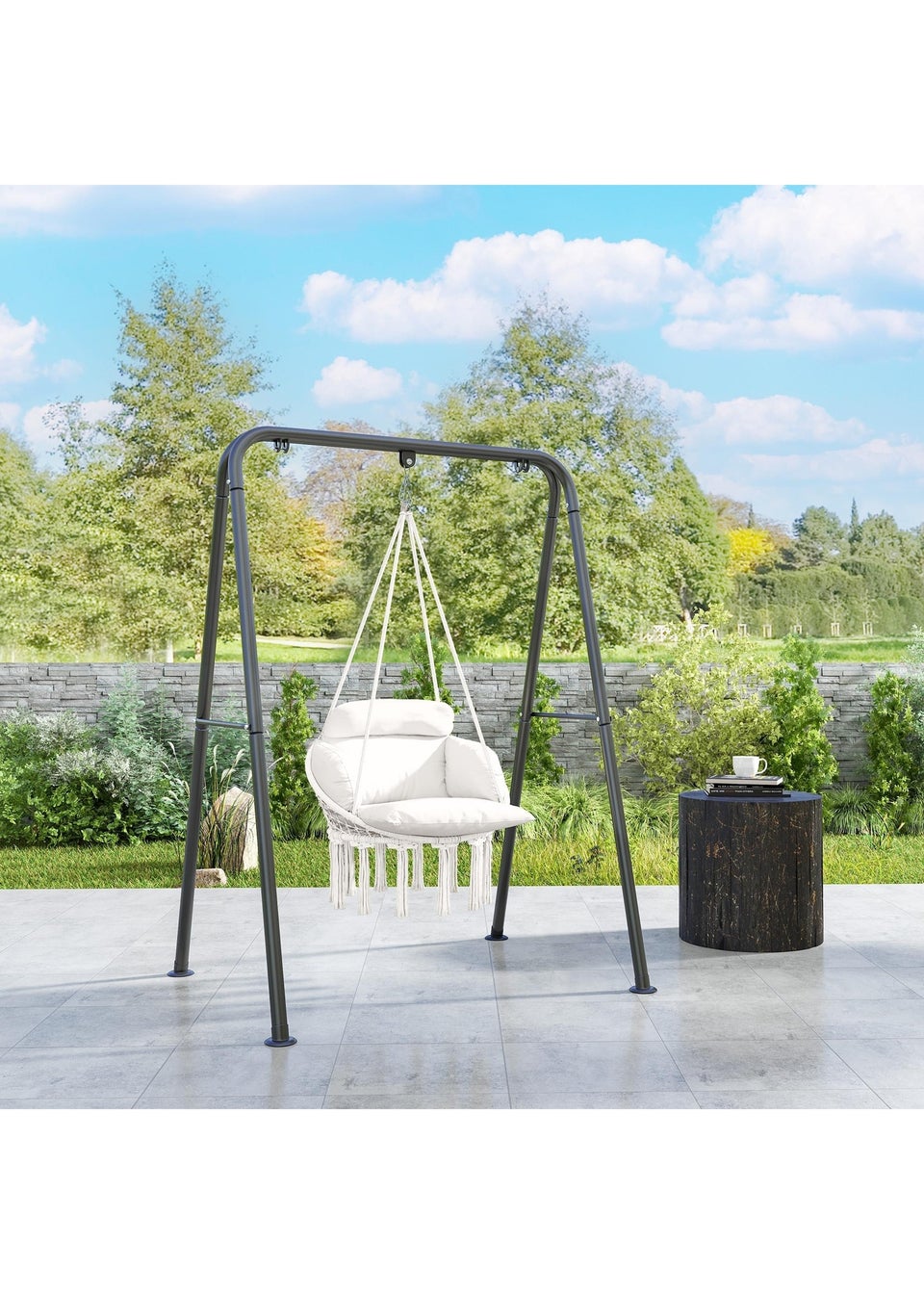 Outsunny Hammock Chair Boho Hanging Swing Chair with Cushion