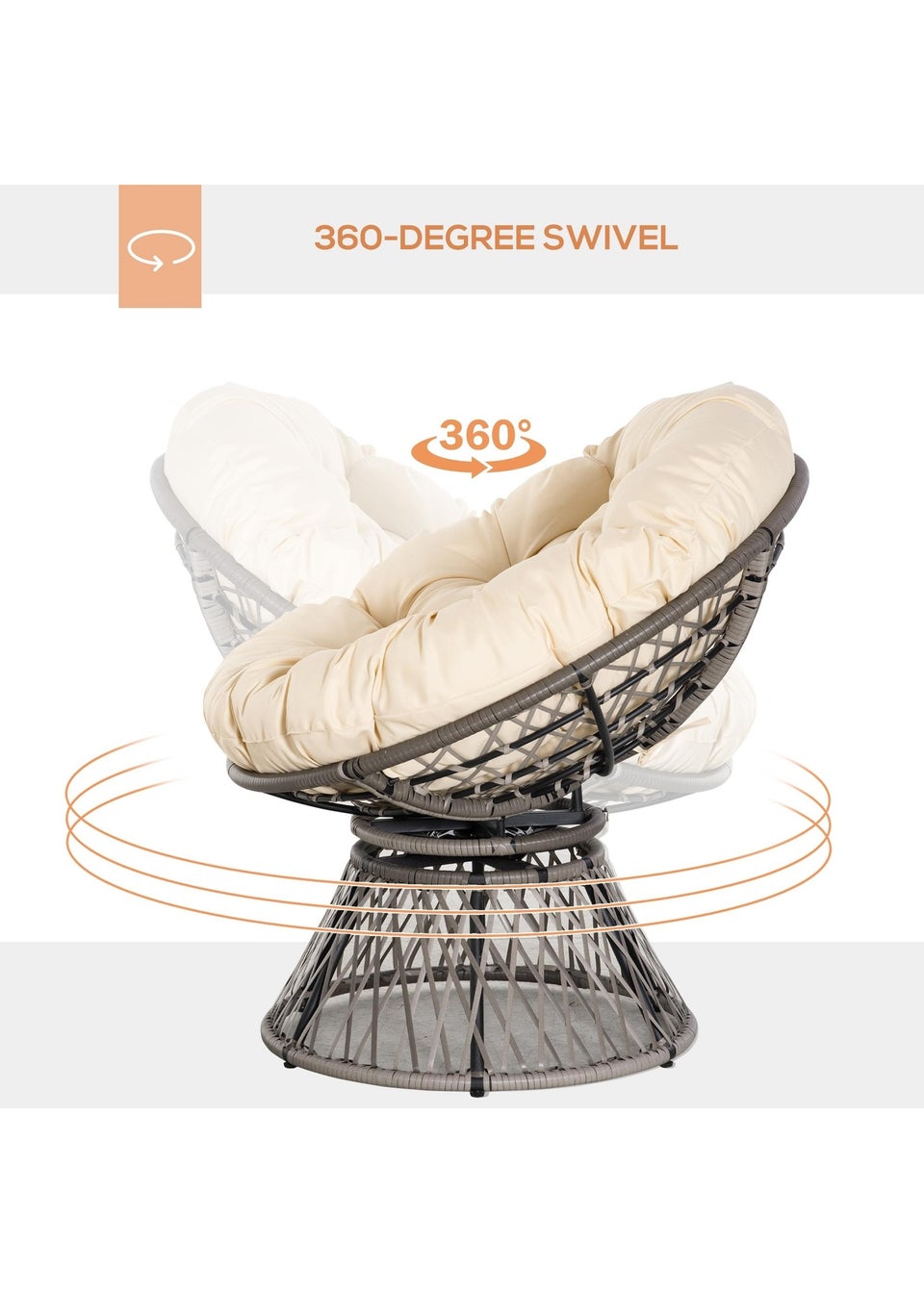 Outsunny Swivel Rattan Papasan Moon Bowl Chair Round Outdoor with Padded