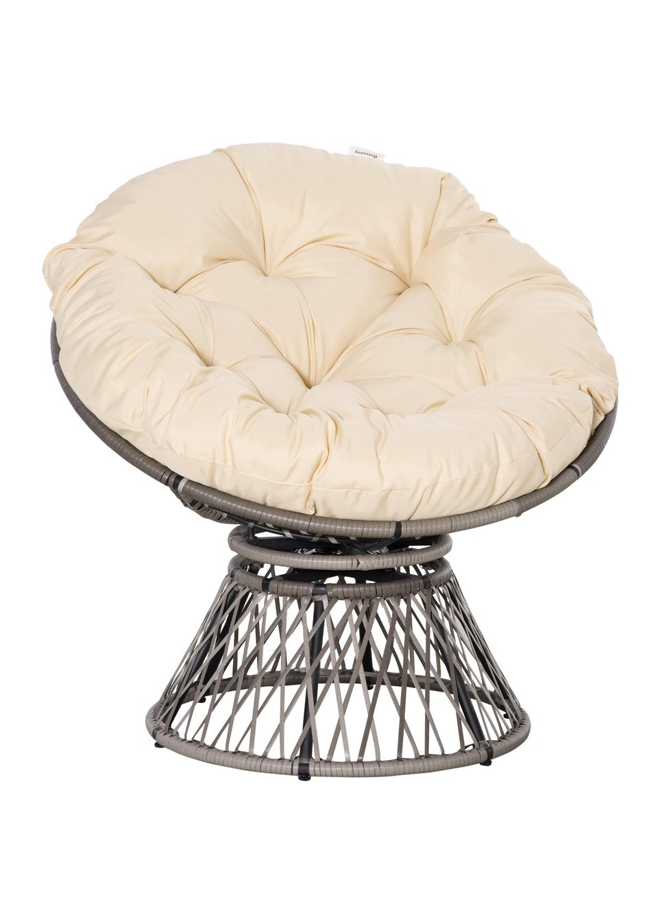Outsunny Swivel Rattan Papasan Moon Bowl Chair Round Outdoor with Padded