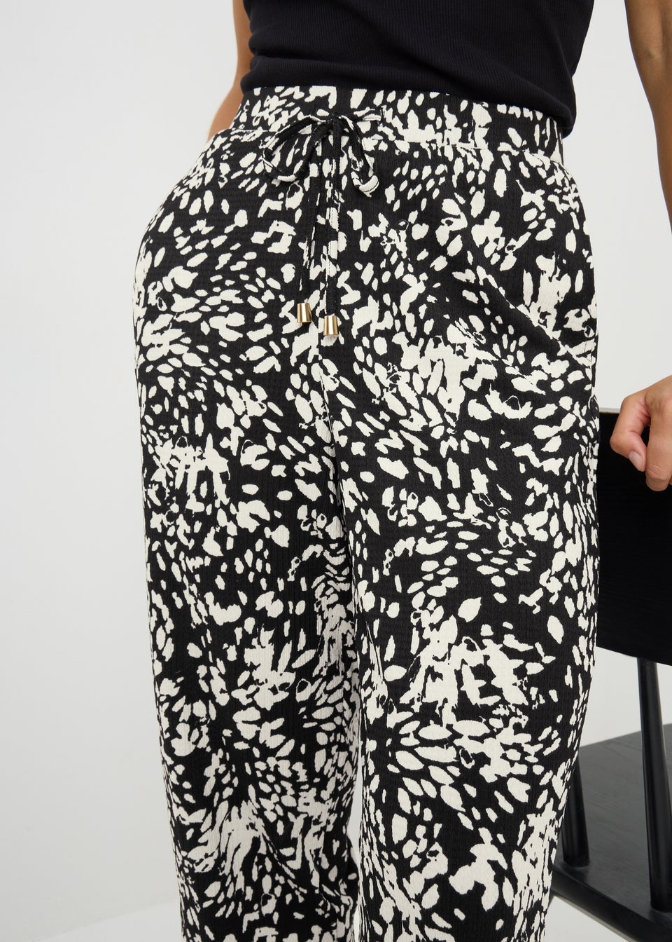 Black Mono Print Straight Leg Trousers