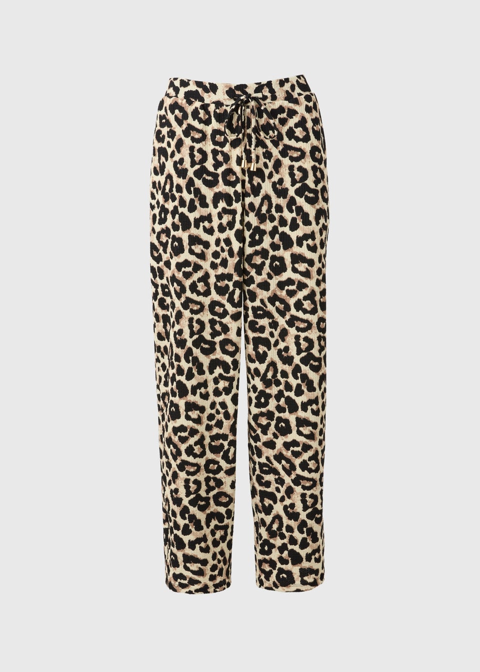 Cream Leopard Print Straight Leg Trousers