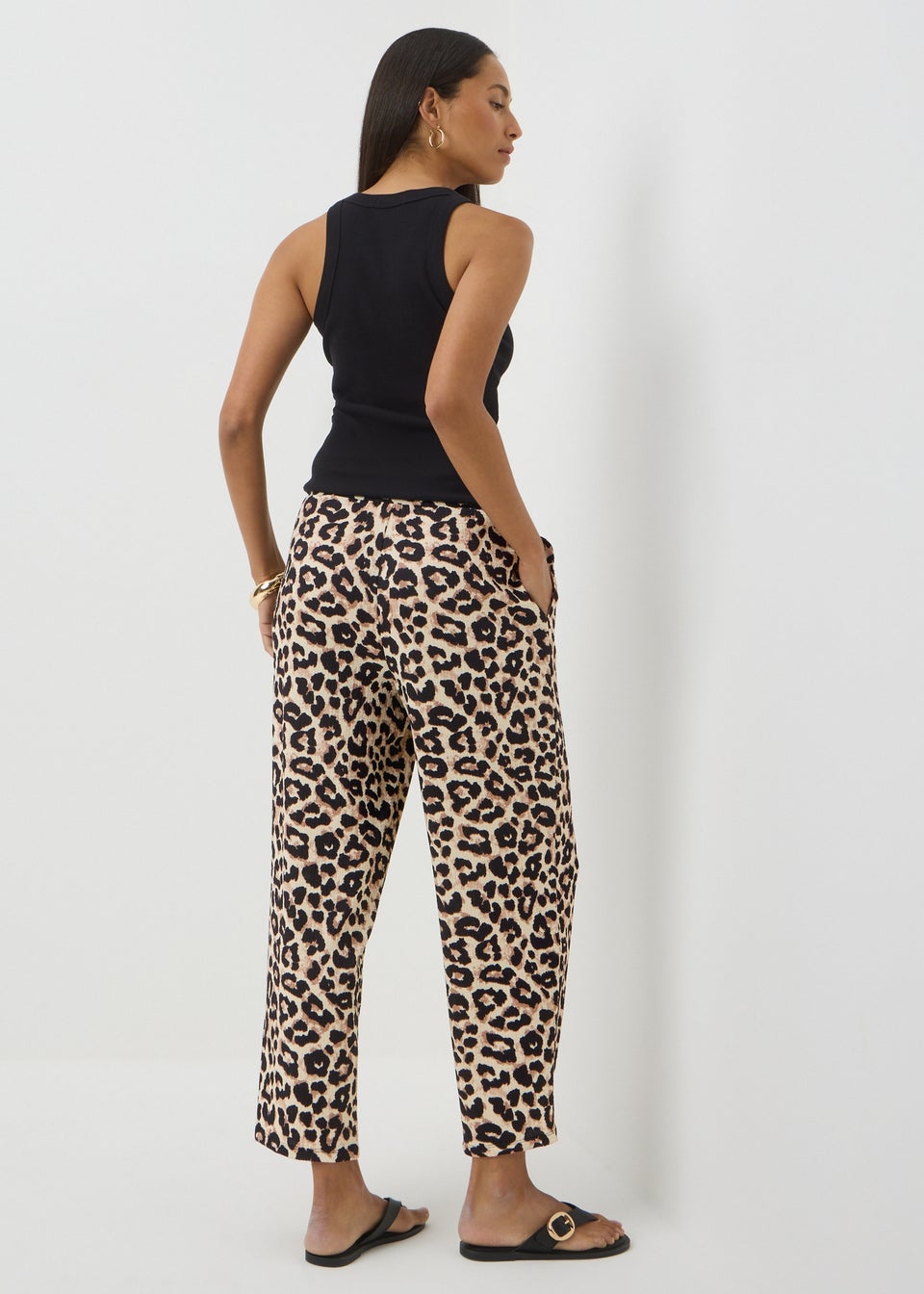 Cream Leopard Print Straight Leg Trousers