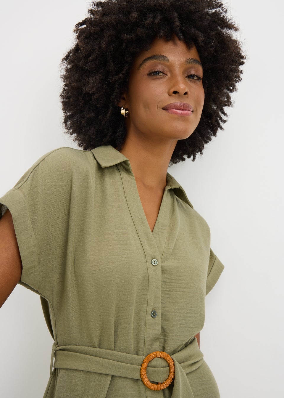 Women's Khaki Shirt Buckle Dress