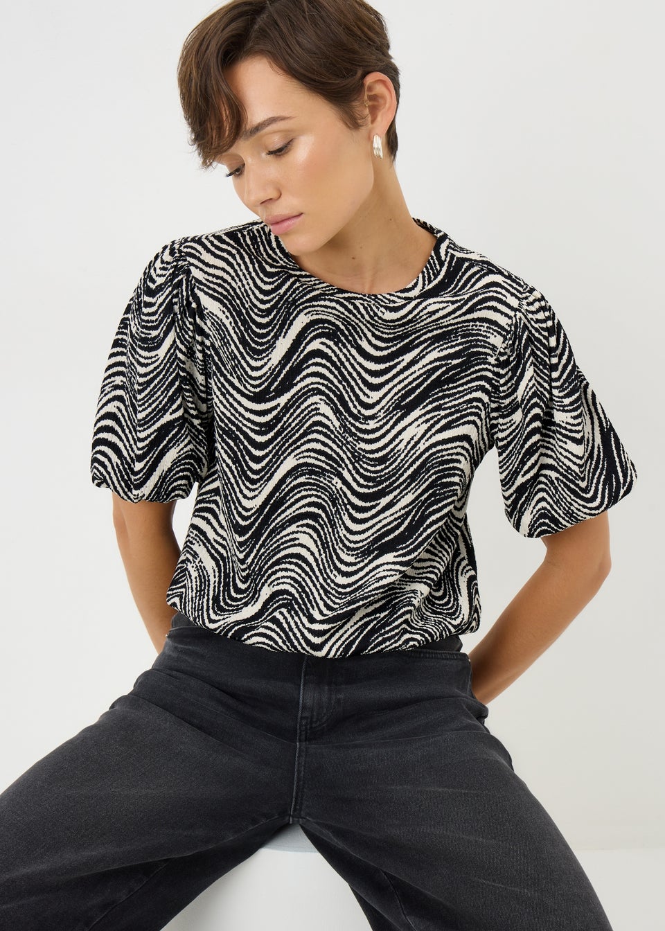 Black Mono Swirl Print Co Ord Top
