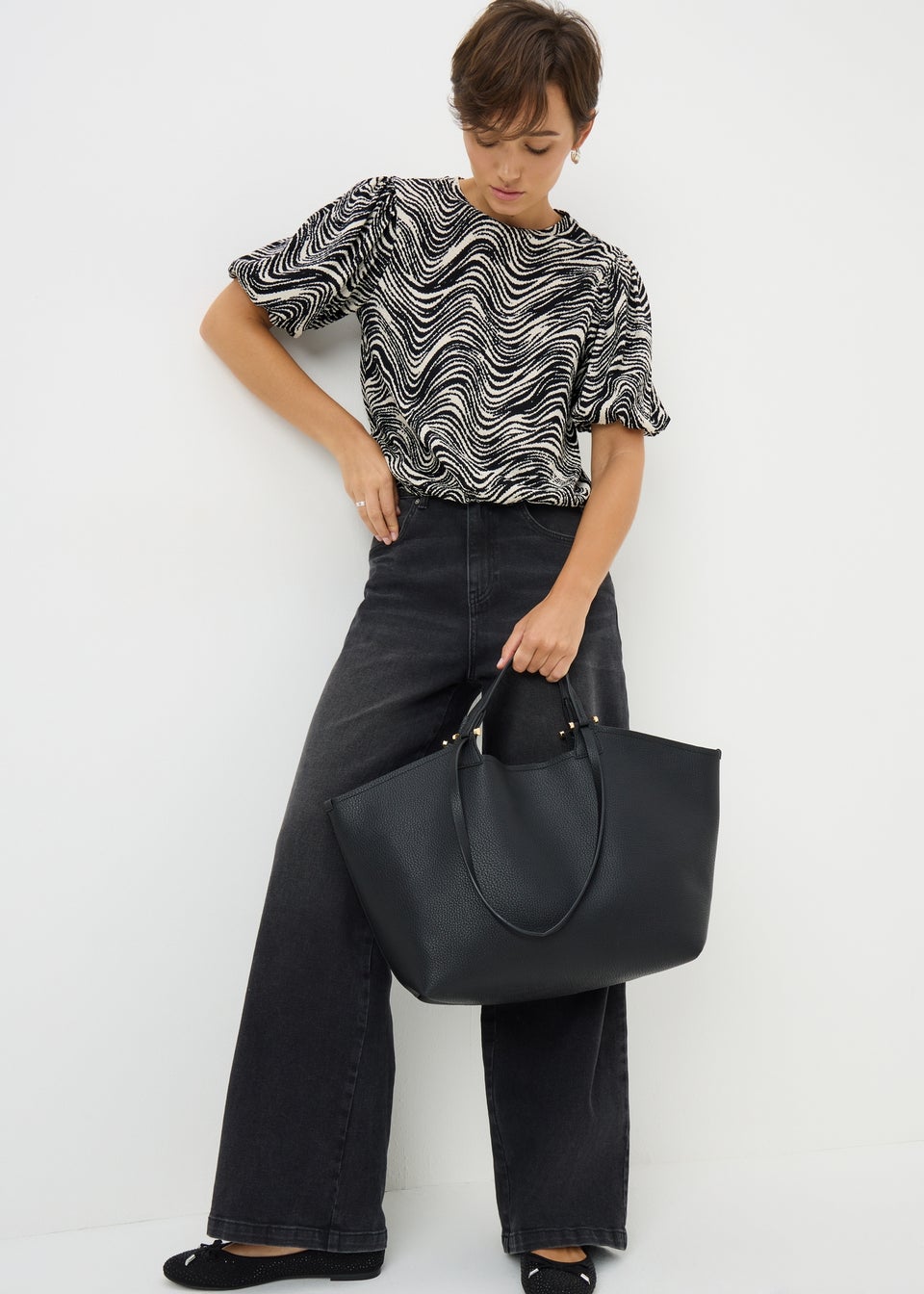 Black Mono Swirl Print Co Ord Top