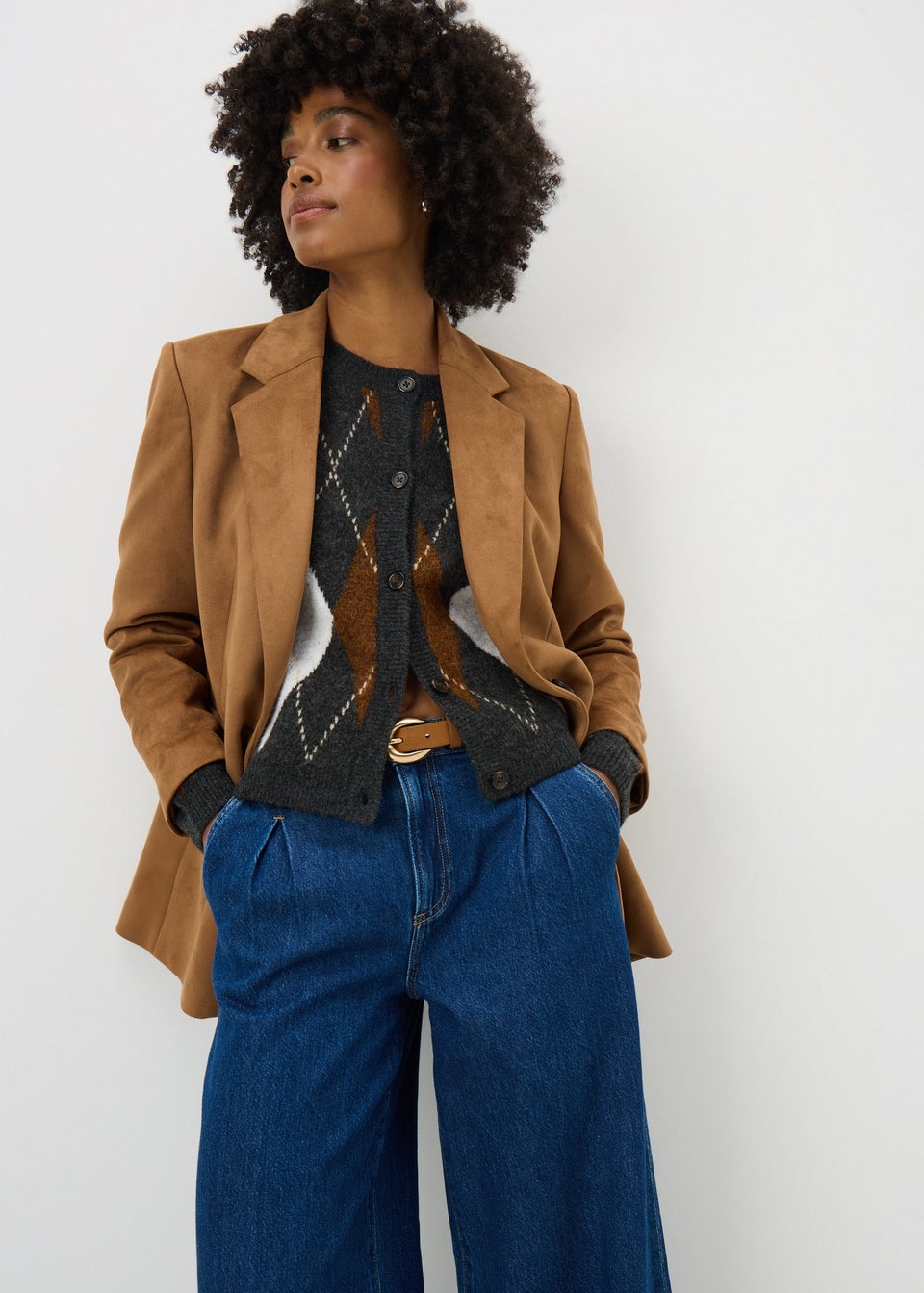 Brown Argyle Pattern Cardigan