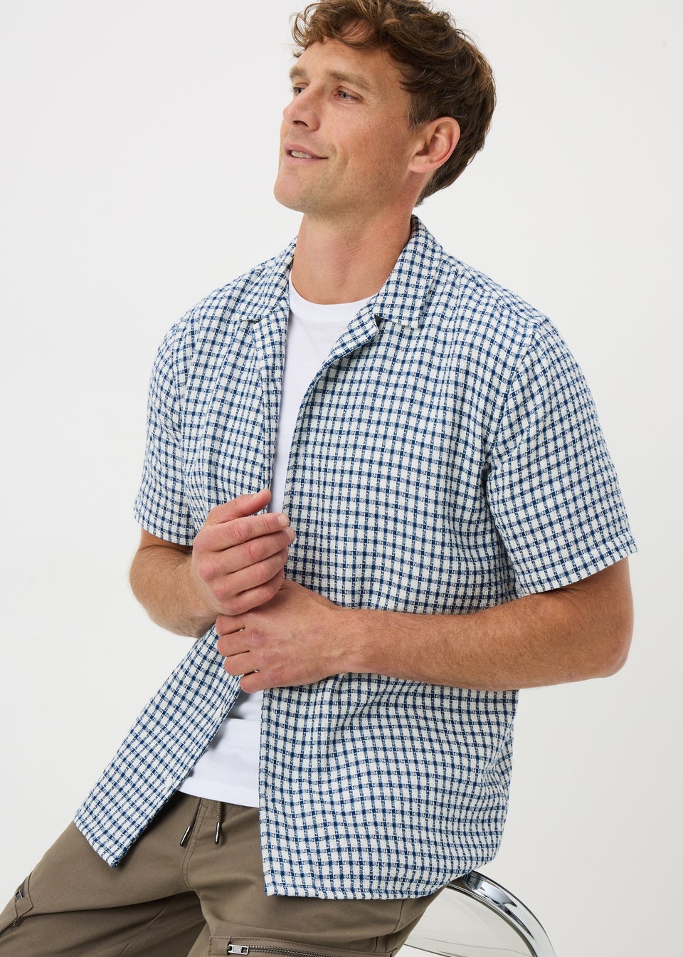 Blue Textured Check Shirt