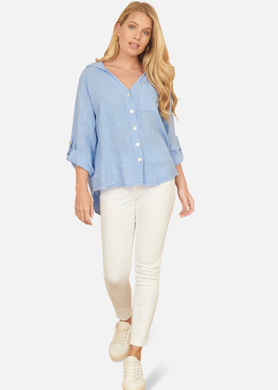 Yumi Blue Washed Linen  Relaxed Shirt