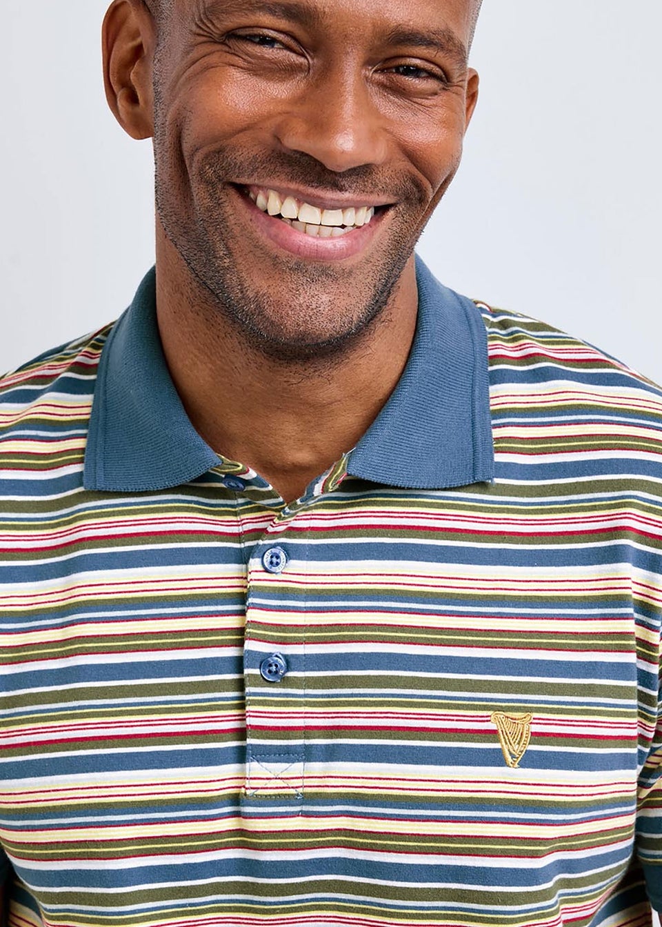 Cotton Traders Pale Blue Guinness Short Sleeve Fine Stripe Polo Shirt