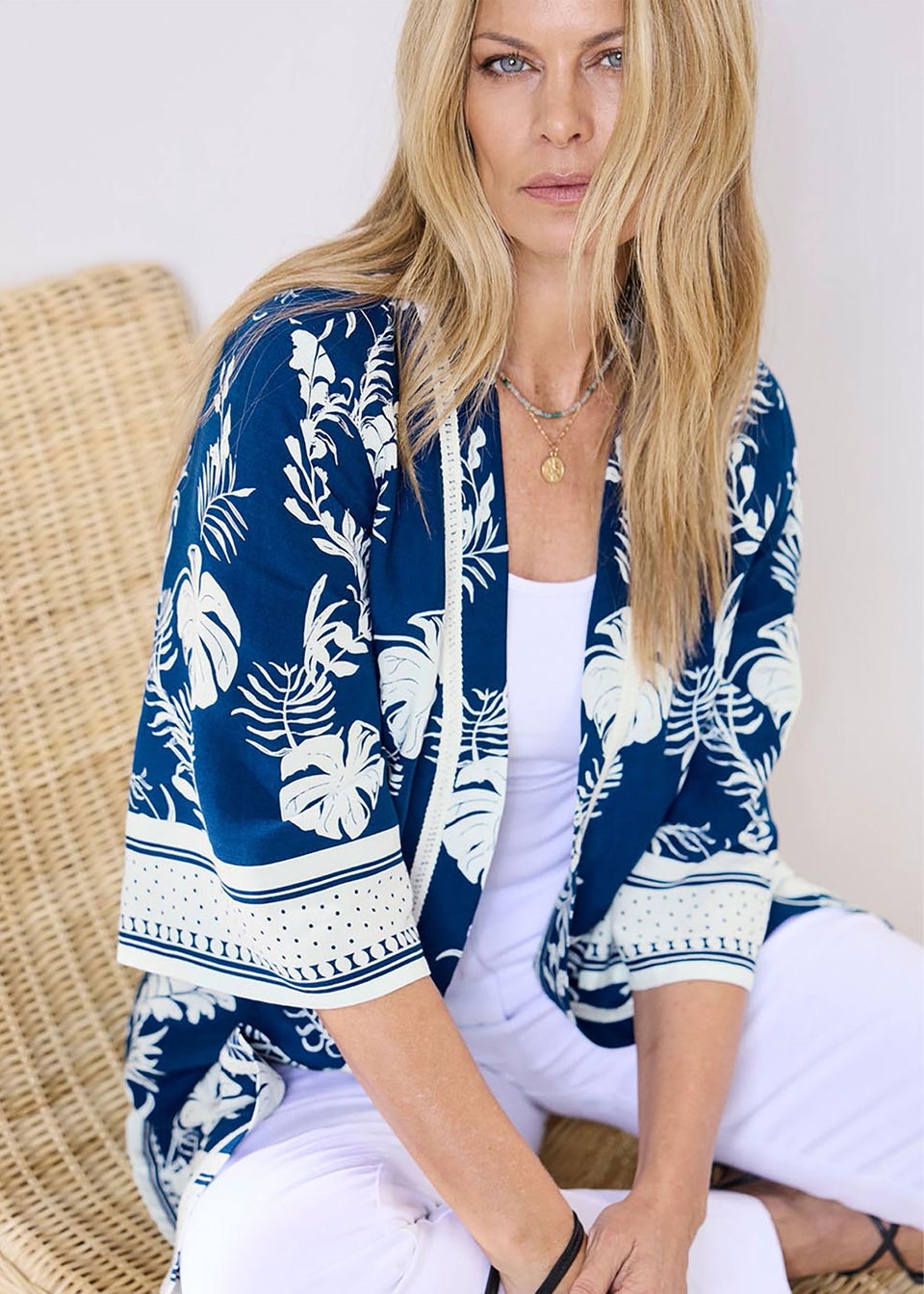 Cotton Traders Sky Blue Long Printed Kimono