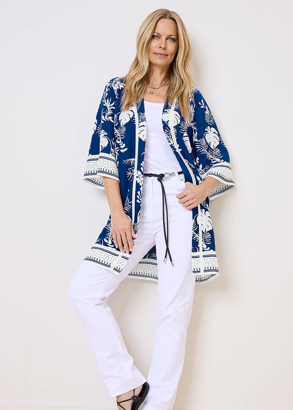 Cotton Traders Sky Blue Long Printed Kimono