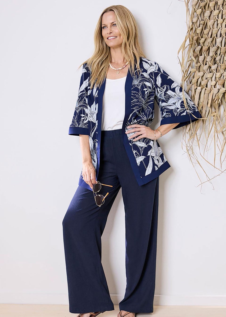 Cotton Traders Dark Blue Printed Kimono