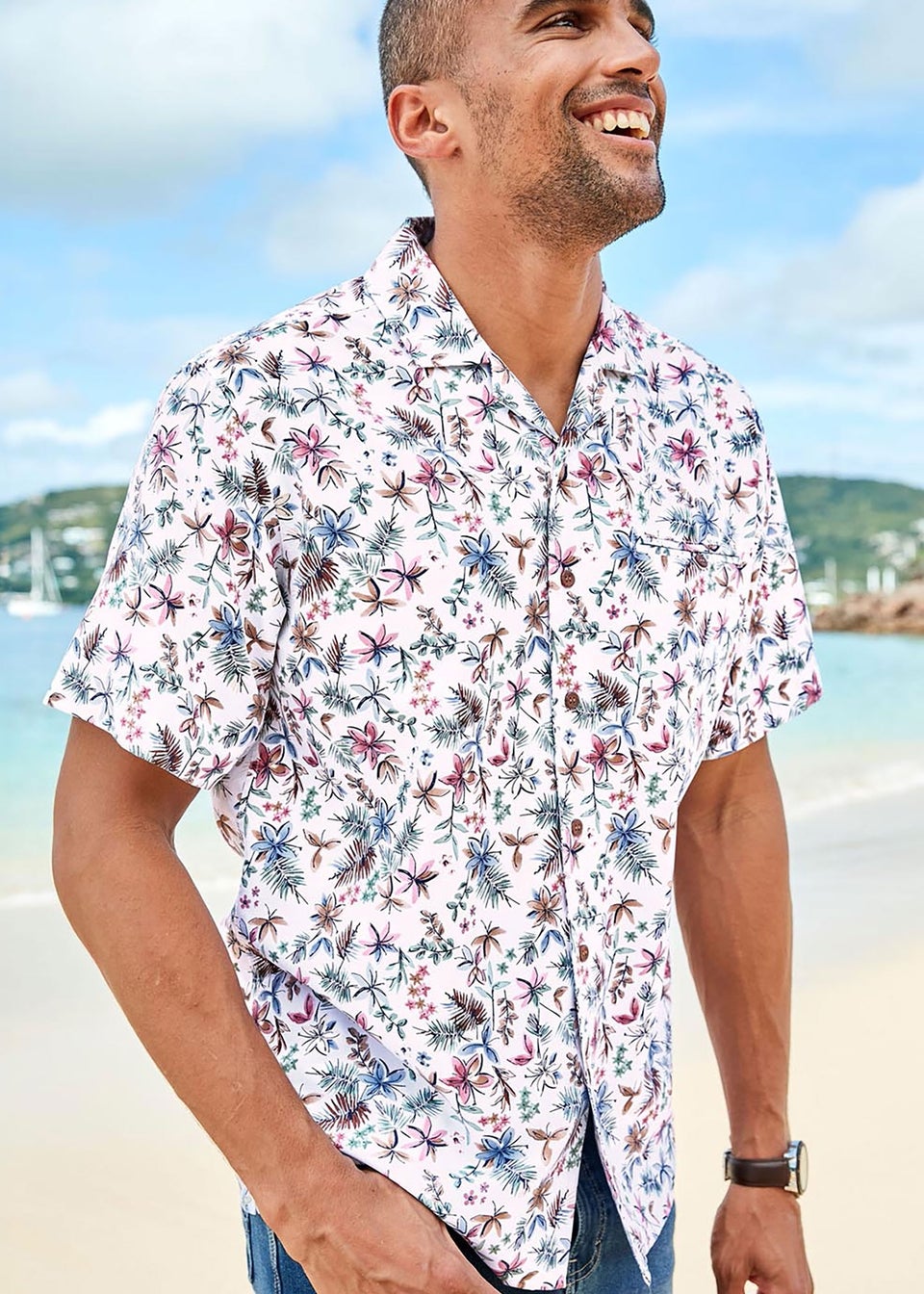Cotton Traders White Short Sleeve Summer Print Soft Touch Print Shirt