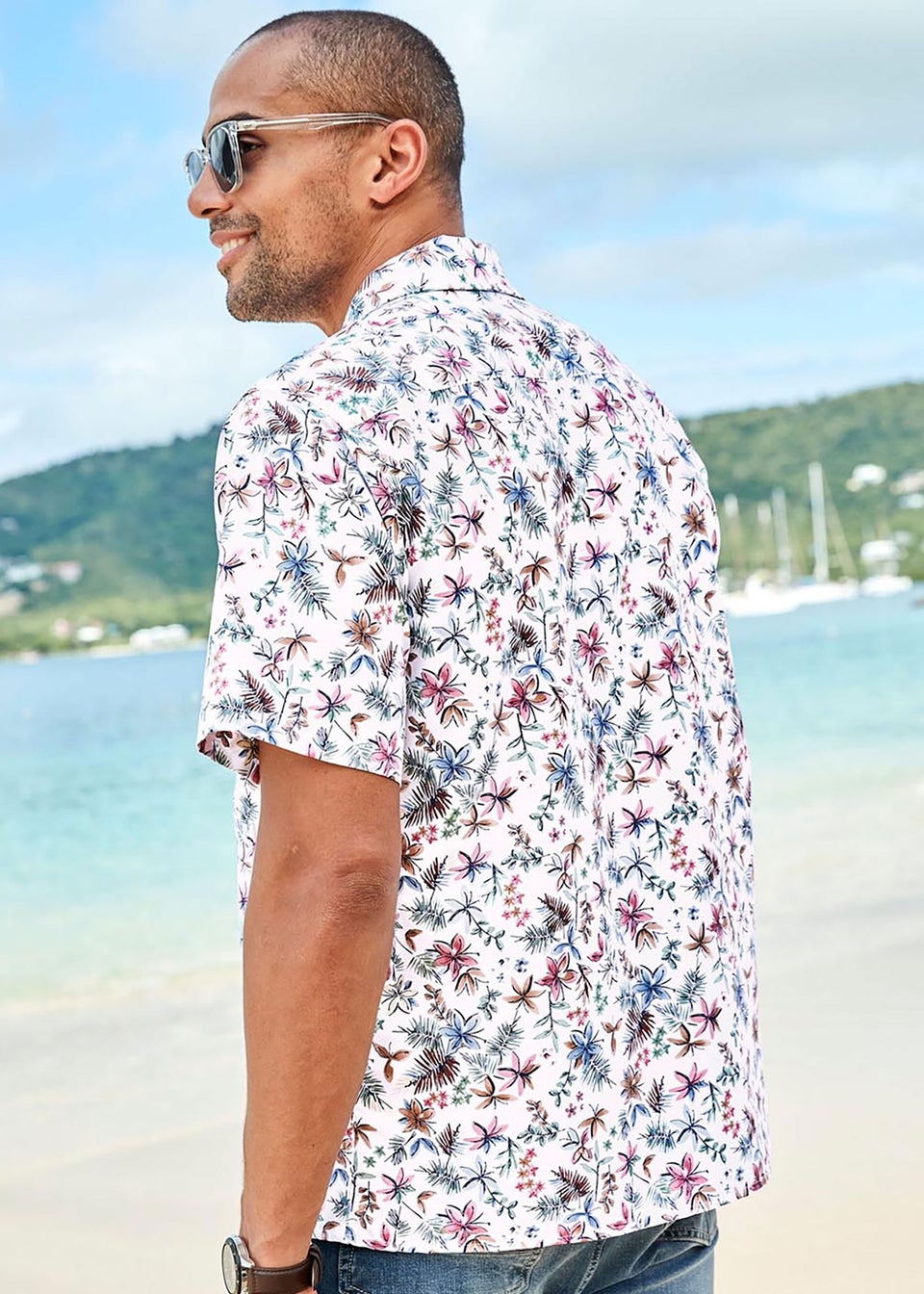 Cotton Traders White Short Sleeve Summer Print Soft Touch Print Shirt