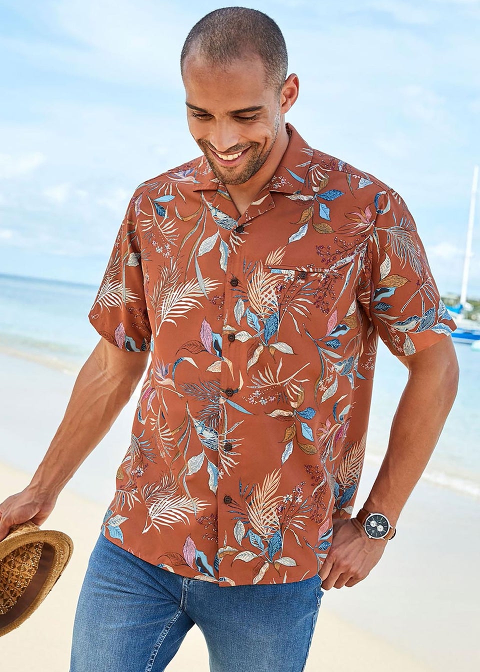 Cotton Traders Paprika Short Sleeve Summer Print Soft Touch Print Shirt
