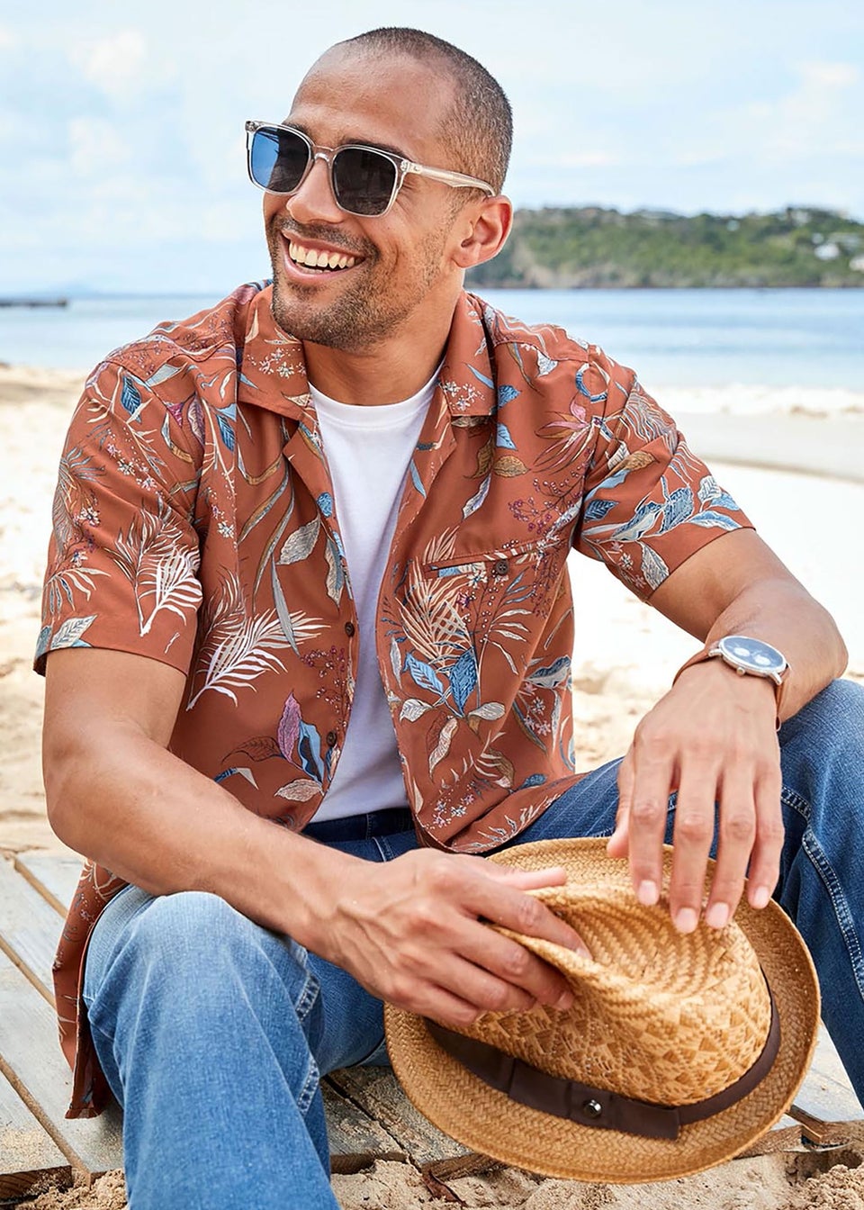 Cotton Traders Paprika Short Sleeve Summer Print Soft Touch Print Shirt