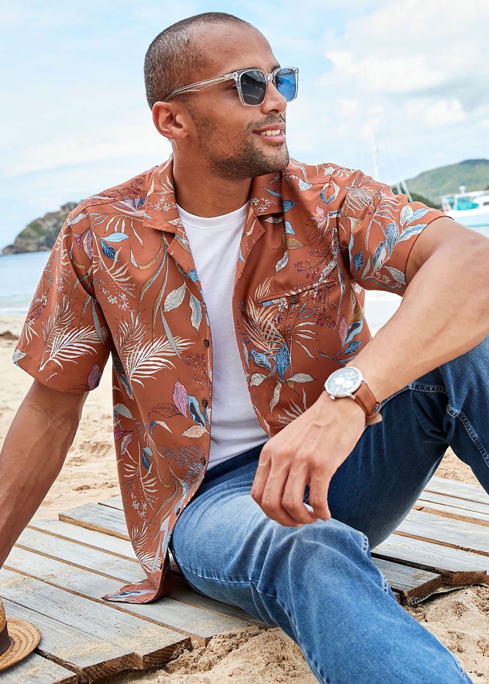 Cotton Traders Paprika Short Sleeve Summer Print Soft Touch Print Shirt