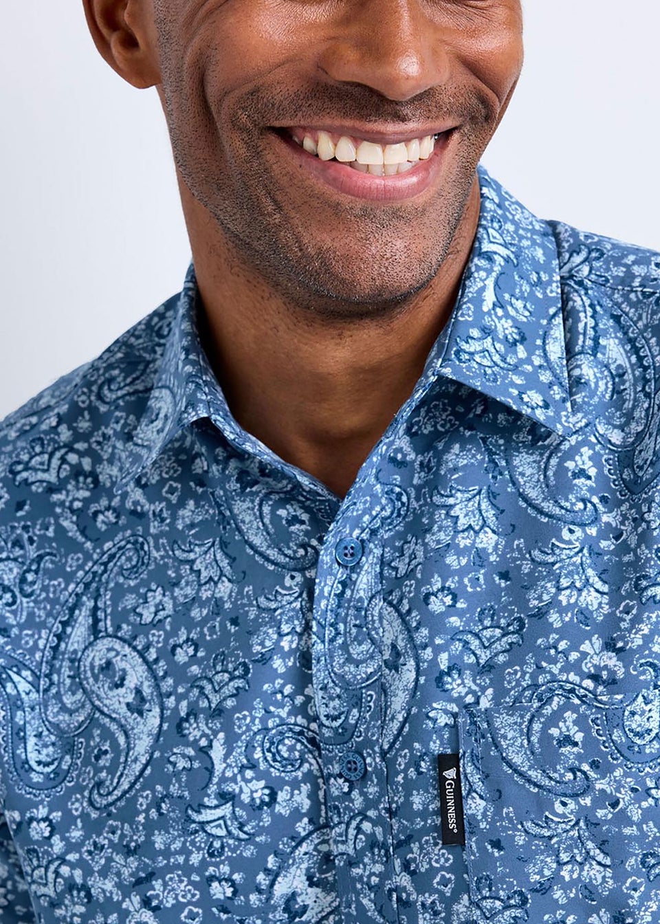 Cotton Traders Pale Blue Guinness Short Sleeve Soft Touch Paisley Print Shirt