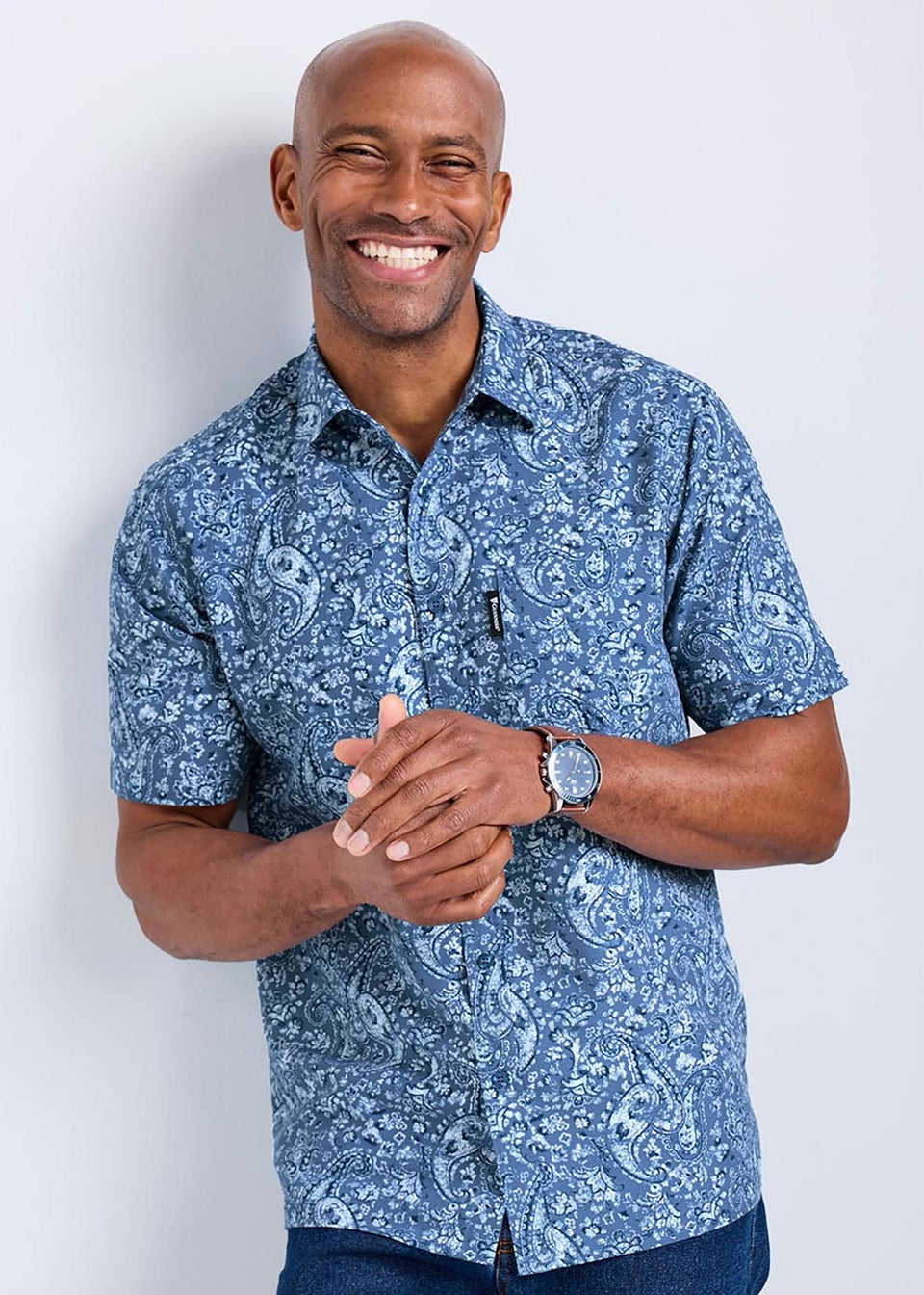 Cotton Traders Pale Blue Guinness Short Sleeve Soft Touch Paisley Print Shirt