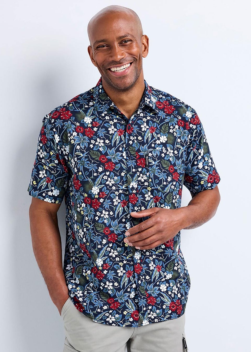 Cotton Traders Dark Blue Guinness Short Sleeve Soft Touch Hawaiian Print Shirt