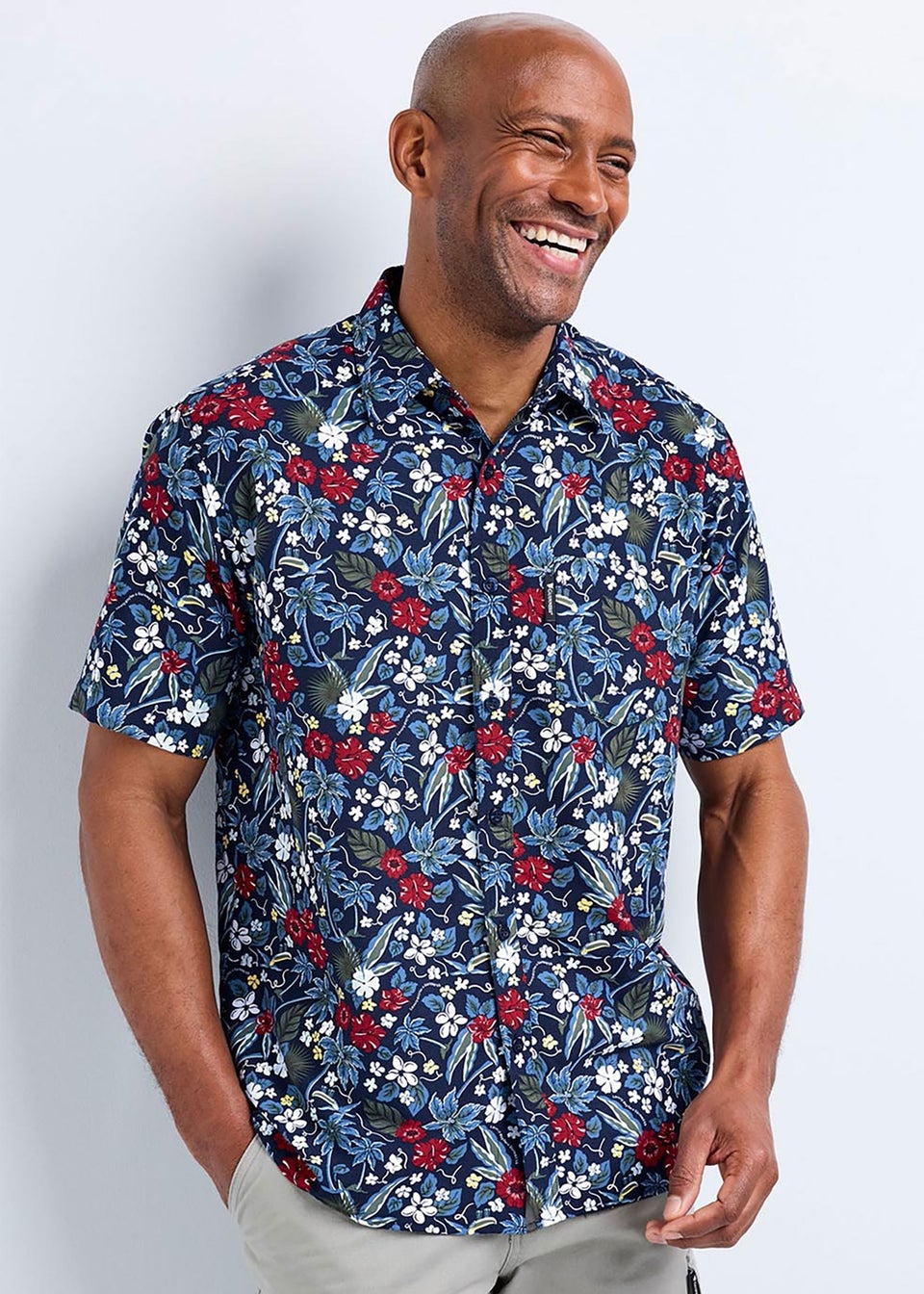 Cotton Traders Dark Blue Guinness Short Sleeve Soft Touch Hawaiian Print Shirt