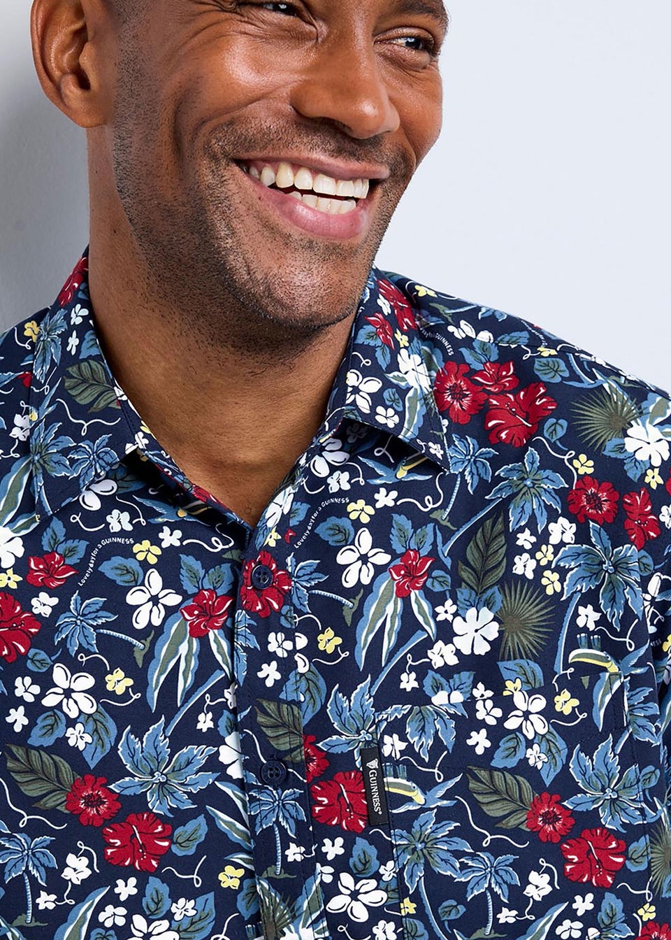 Cotton Traders Dark Blue Guinness Short Sleeve Soft Touch Hawaiian Print Shirt