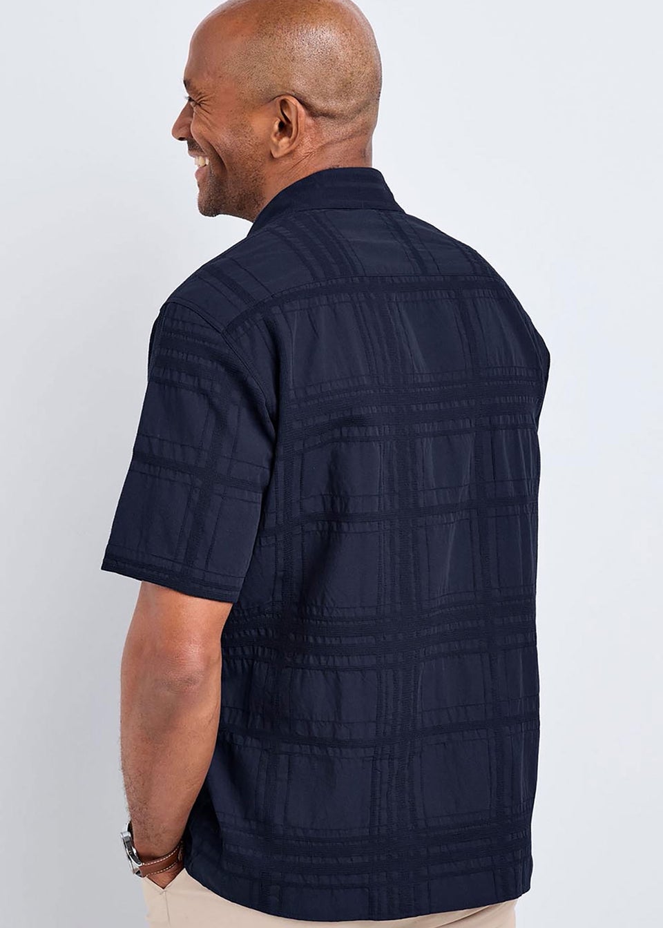 Cotton Traders Dark Blue Guinness Short Sleeve Textured Check Shirt