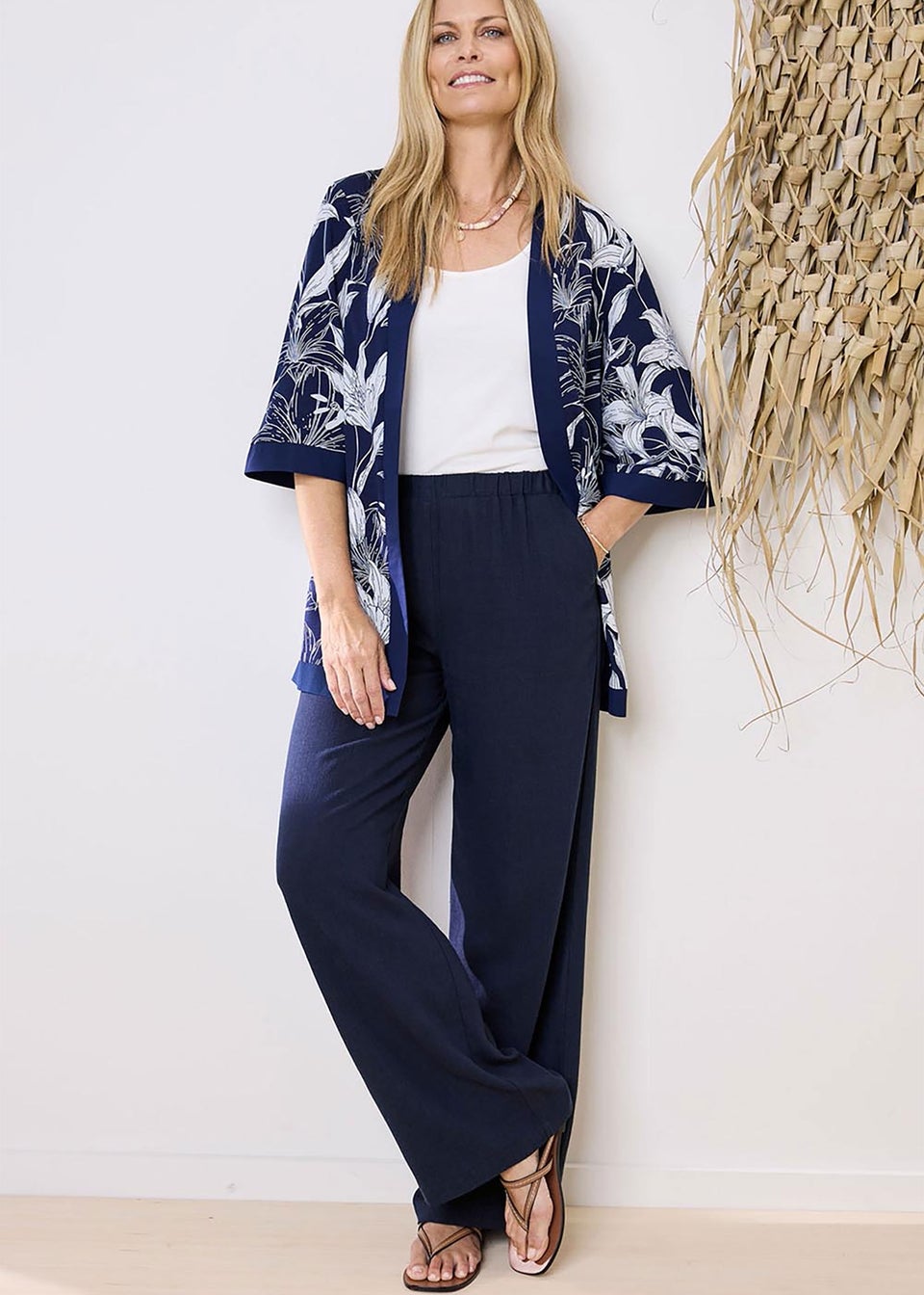 Cotton Traders Dark Blue Viscose Linen Blend Trousers