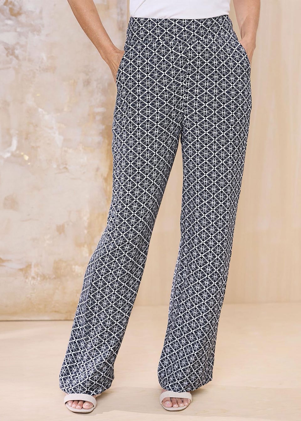 Cotton Traders Dark Blue Wide Leg Pull On Trousers