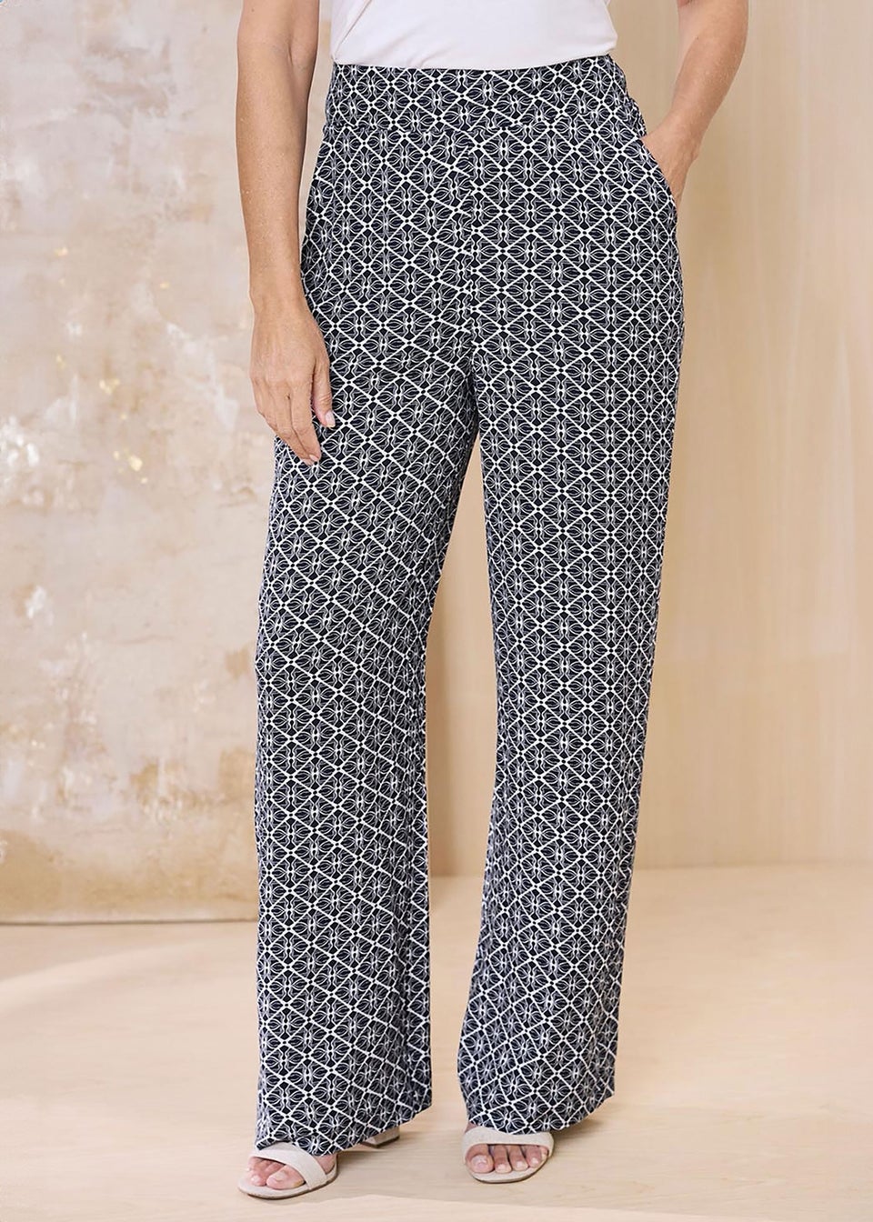Cotton Traders Dark Blue Wide Leg Pull On Trousers